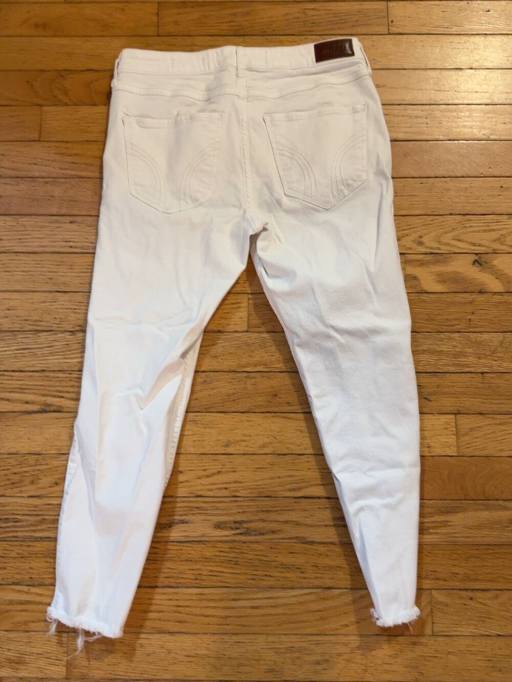Hollister Womens 11S White Mid Rise Crop Super Skinny Distressed Jeans W30 L24